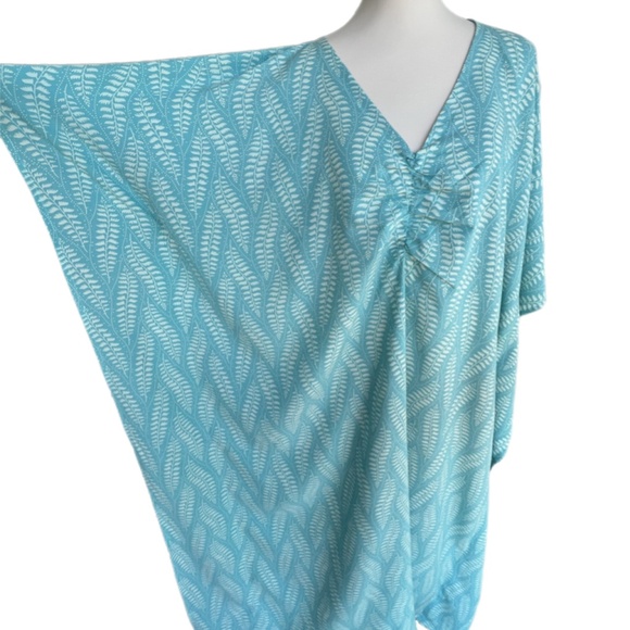 0109/ Pale Teal Leaf Pattern Kaftan, Long Kaftan - Picture 4 of 14